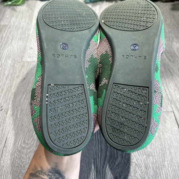 Rothy’s THE POINT Green Pink Camo Knit Pointed Toe Slip On Flats Women’s Size 10 - Picture 8 of 9